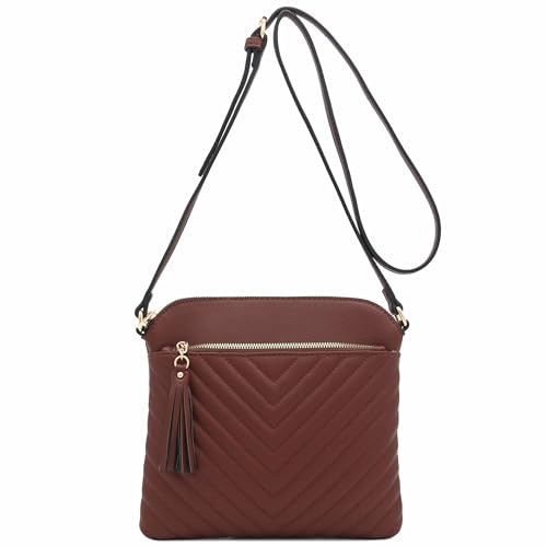 Image of FashionPuzzle Chevron Quilted Medium Crossbody Bag with Tassel Accent
