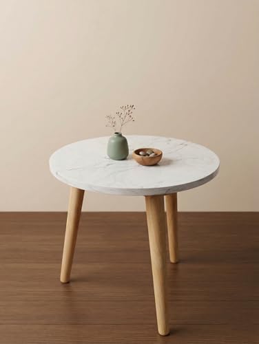 Image of Small Coffee Table with Storage, Mid Century Modern Solid Wood, for Living Room, (ROUND-3-LEGW)