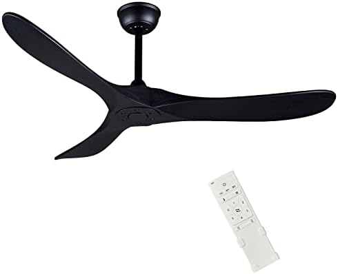 FOBLKS 52" Indoor/Outdoor Black Ceiling Fan, 3 Blade DC Ceiling Fan with Remote Control, 2 Downrods, Reversible DC Motor 27W Quiet Energy Saving