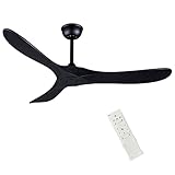 FOBLKS 52" Indoor/Outdoor Black Ceiling Fan, 3 Blade DC Ceiling Fan with Remote Control, 2 Downrods,