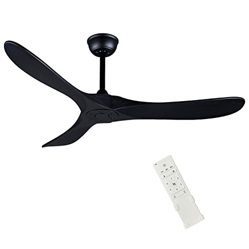 Foblks 52" Indoor/Outdoor Black Ceiling Fan, 3 Blade Dc Ceiling Fan With Remote Control, 2 Downrods, Reversible Dc Motor 27W Quiet Energy Saving #TOP24