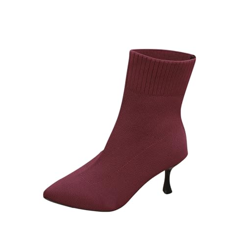 Bottes Maille Talon Haut et Bottines Stretch Tricoté d'Hiver pour Femme