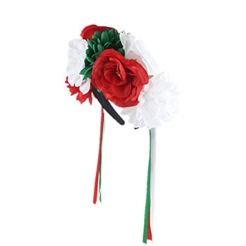 Floral Fall Day of the Dead Flower Crown Festival Headband Rose Mexican Floral Headpiece HC-23 (A-Red Green White)3