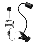 LAKONEI Clip on E27 Bulb Holder with Metal Clamp & Plug Switch, 360° Flexible Gooseneck Lamp Holder, Clamp Light for Workshop, Adjustable Stand Clip Light, Desk Shelf Rack Lighting (Black)