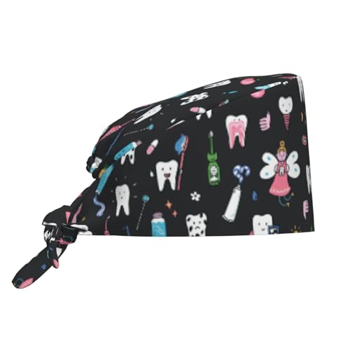 Image of Working Cap Scrub Cap with Sweatband Adjustable Unisex Women Tie Back Hat Nurse Surgical Caps