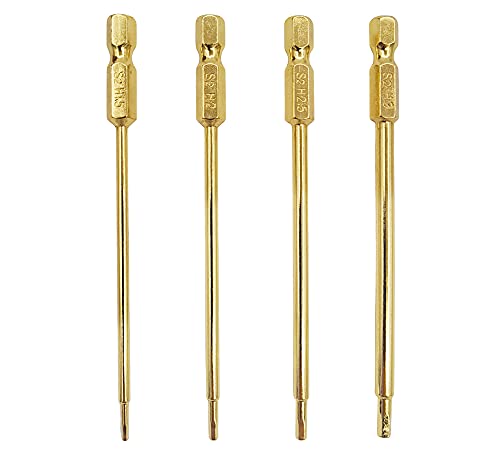 RC Hex Bit Set 1.5 2.0 2.5 3.0mm Hex Head Allen Wrench S2 Steel Titanium Hexagon Screwdriver Tool Kit 1/4" Hex Shank 3.9" Long for Bit Electric Screwgun/Power Drill RC Repair Working