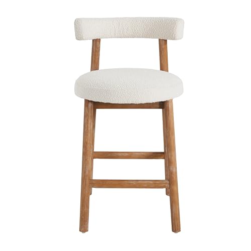 Juego de 4 butacos altos para barra Christopher Knight Home Anny, asiento redondo tapizado en tela bouclé, estructura de madera de caucho, con reposapiés, color natural + beige miniatura 5