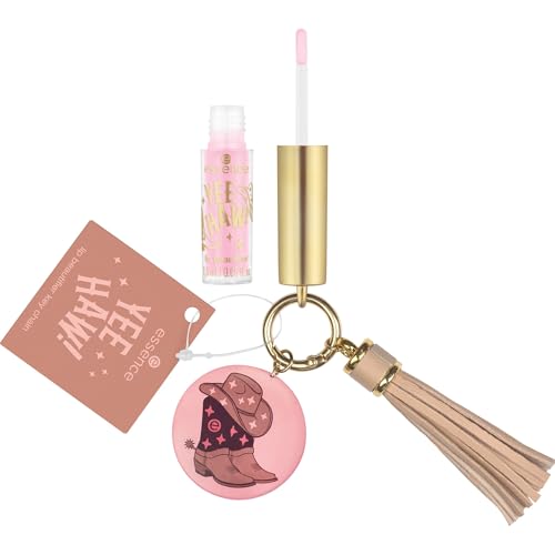 essence YEE HAW! lip beautifier key chain, Lipgloss, Nr. 01, Pink, glänzend, glitzernd, vegan, ohne Parabene, ohne Mikroplastikpartikel, Nanopartikel frei, 1er Pack (1.5ml)