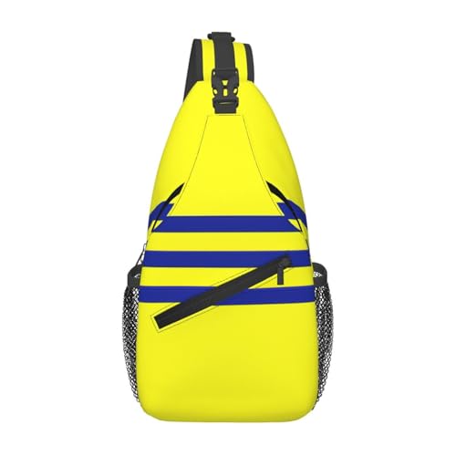 Mochila cruzada con estampado amarillo y azul para viajes cortos