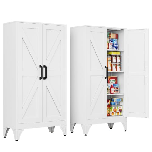 Image of Letaya Metal Storage Cabinet,Small White Kitchen Pantry,for Bathroom /Garage