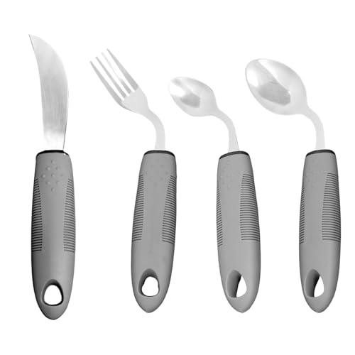 Yzwuyou 4PCS Cutlery for Arthritic Hands 42Angled Disabled Cutlery for Adults Bendable Design Easy Grip Adaptive Cutlery for Elderly Disabled Arthritis Parkinsons Disease & Tremors Sufferers