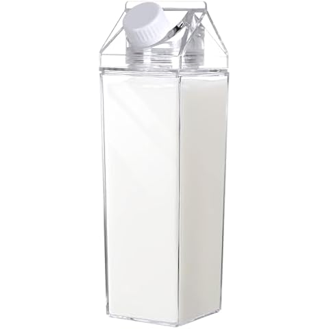Shouhengda 17 Oz Milk Carton Water Bottle, Plastic Clear Square Milk Bottles BPA Free Leakproof Water Bottle Portable Reusable Milk Carton Shaped Juice Bottle for Outdoor Sports Travel Camping Cover