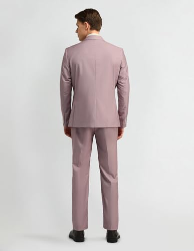 Image of Arrow Men's Pink Solid Notch Lapel Collar Long Sleeve Formal Polyester Tailored Fit Suit
