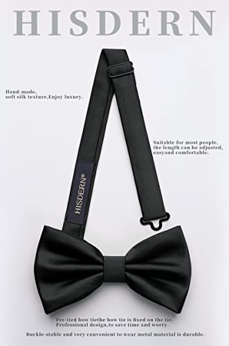 Hisdern Bow Ties For Men Black Solid Color Pre Tied Bow Tie And Pocket Square Classic Adjustable Clip On Stain Bowties Handkerchief Set For Wedding Business Party thumb #6