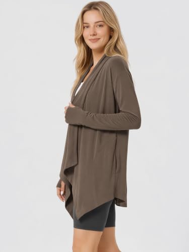 Image of ODODOS Women's Drape Open Front Cardigans Cozy Soft Long Sleeve Casual Wrap Outerwear with Pockets Thumb Hole