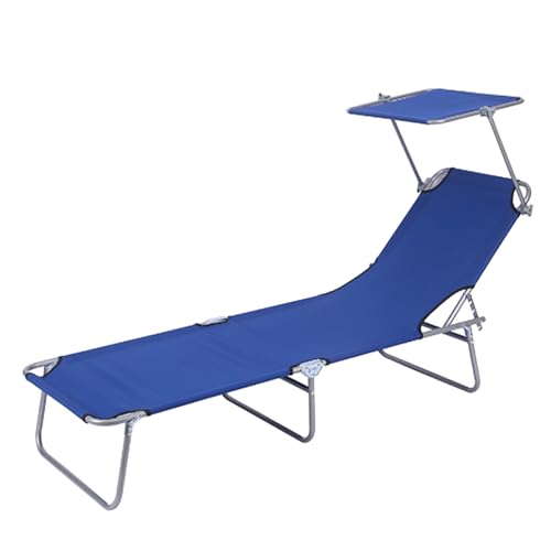 Tumbona de jardín al aire libre con parasol, silla reclinable plegable para patio, piscina, terraza, cómoda y elegante (color: azul)