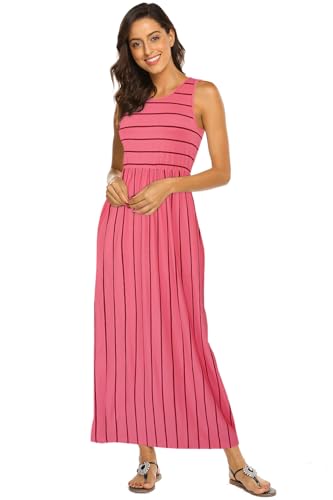 Image of Hount Women's Summer Sleeveless Striped Flowy Casual Long Maxi Dress with Pockets