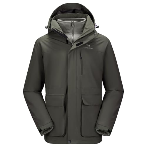 CAMEL CROWN Men's Ski Jacket 3 in 1 Waterproof Winter Jacket Snow Jacket Windproof Hooded with Inner Warm Fleece Coat Dark Coffee L