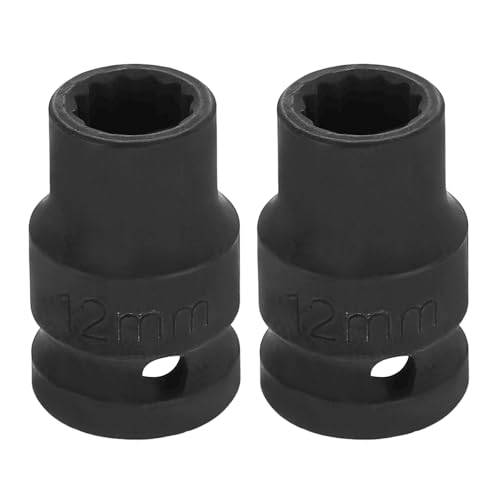 Image of HARFINGTON 2pcs 1 /2 inch Drive x 12mm Shallow Impact Socket 12-Point Metric CR-V Steel Spindle Nut Impact Flip Sleeve for Home Auto Nuts Bolts Repair