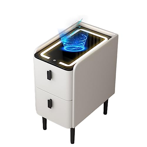 HJYBFA Mesita de Noche Inteligente 2 cajones, luz y Carga inalámbrica para Dormitorio