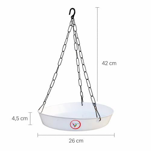Image of Hanging Bird Feeder and Bird Bath Set, 2 Pack, White and Red, with Metal Chain Hook