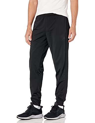 adidas Men's Essentials Warm-Up Slim Tapered 3-Stripes Tracksuit Bottoms, Black/Black, Small