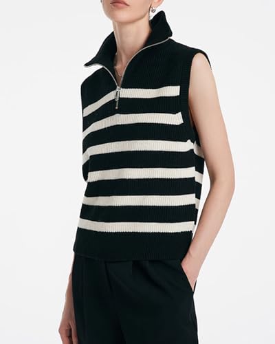 Image of Kedera Women's Striped Sweater Vest V Neck Sleeveless Work Sweater Quarter Zip Knit Vest Top 2024 Trendy Office Outfits