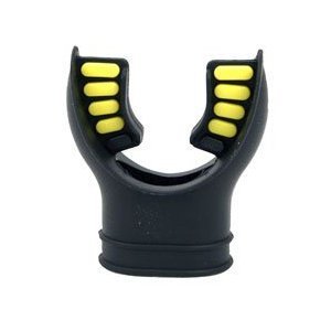 Trident New Comfort Cushion Silicone Molded Tab Mouthpiece for Regulator, Octopus, & Snorkel - Black with Yellow Tabs
