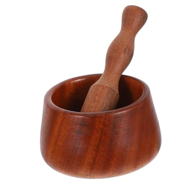 Amosfun 1Set Wooden Garlic Mashing Bowl Set Ergonomic Pestle for Kitchen Spice Preparation Manual Garlic Press Tool for Crushing Seasoning and Cooking Ingredients