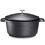 INSETFY Nonstick Dutch Oven Pot with Lid-5 QT Cast Aluminum Oven Pot with Two Handles Lightweight for Bread Baking Braising and Roasting(Black)
