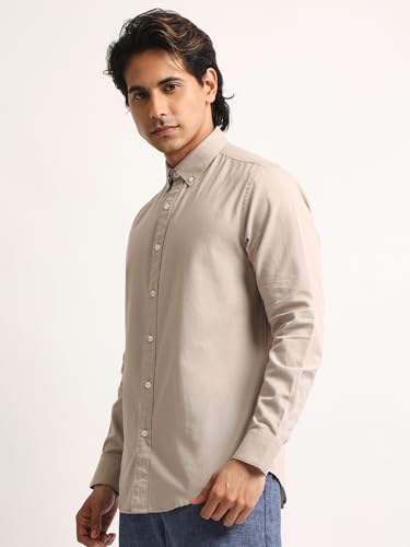 Image of MANIAC || Mens || Solid || Collared Neck || Full Sleeve || Oxford || Linen Blend Fabric || Shirt