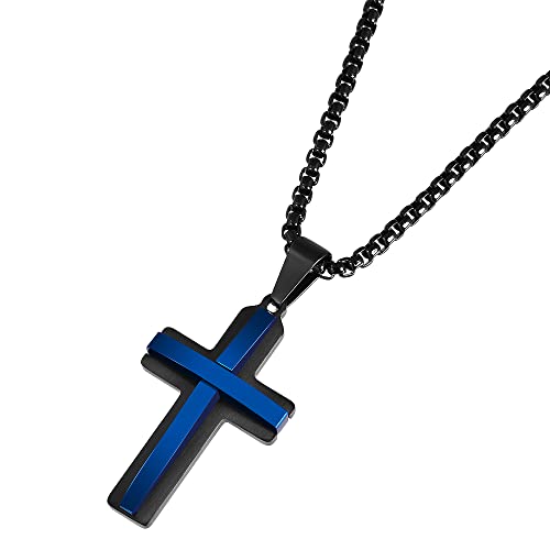 Edforce Stainless Steel Double Layer Cross Pendant Necklace for Men, 24