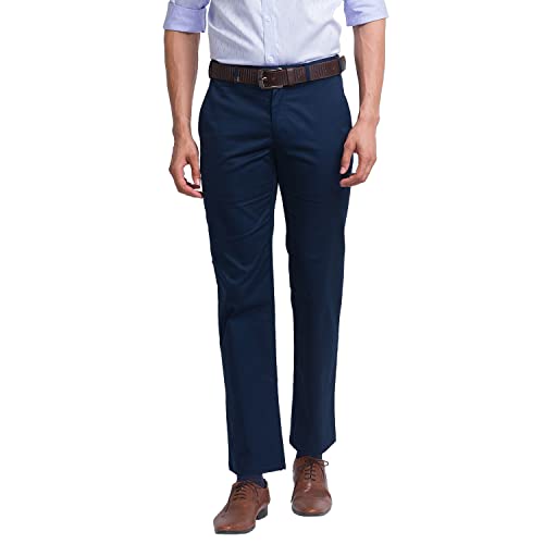 Image of Park Avenue Men's Pure Cotton Solid Pattern Super Slim Fit Flat Front Formal Chinos