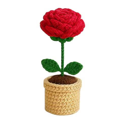 VCR Handmade Crochet Red Rose Pot - Pack of 1 - Hand Woven Knitte...