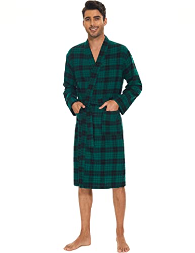 Zerbala Men's Flannel Robe Knee Length Plaid Bathrobe2