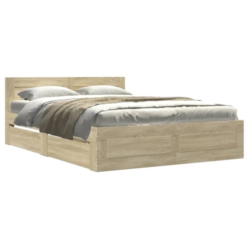 Emmtore Cama con cabecero Madera de ingeniería Roble Sonoma 135x190 cm