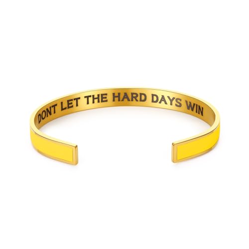 KHKINDPRO Dont Let The Hard Days Win Bracelet for Women Men, Handmade Braided Adjustable Wrap Stainless Steel To My Daughter/Best Friend Inspirational Gifts Ladies Jewelry (cuffyellow+g)