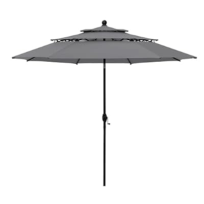Sophia & William 10ft 3 Tier Auto-tilt Patio Umbrella, Outdoor Double Vented Umbrella with Crank, Grey