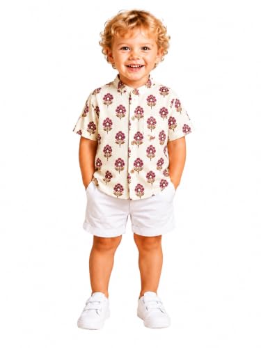 Image of A.T.U.N. (ALL THINGS UBER NICE) Boys 100% Cotton Printed Shirt | Half Sleeve Smart Casual Shirt for Kids | Soft Breathable Button Placket Top for Boys