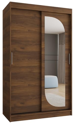 ABIKSMEBLE Lucy 120 Armario de Dormitorios con Dos Puertas Correderas - Armario de Almacenamiento Moderno con Perchero y Estantes - 120x200x62 cm - Nuez de Warmia