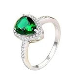 Whoiy Anillo de esmeralda creado de 2,5 quilates para mujer, oro blanco real, anillos de boda, anillos de compromiso, anillos de boda para mujeres, Metal precioso Piedras preci, Esmeralda Creada