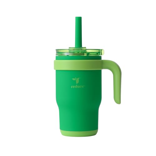 14 Oz Coldee Kids Tumbler with Lid and Straw - Coldee Insulated Travel Mug - Spill-Proof, Sweatproof Stainless Steel, BPA-Free - Includes Handle, Reusable Silicone Straw - Clover Green