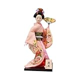[Détails raffinés] : Poupée kimono asiatique peinte à la main, Pour aux couleurs éclatantes et à la base plate, Pour aux détails soignés, Pour elle se place facilement sur un bureau
