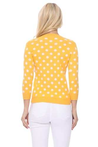 YEMAK Women's Polka Dot Cute Jacquard Crewneck Button Down Sweater Cardigan4