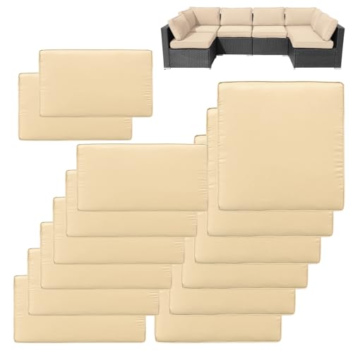 VIXLON 14Pcs Patio Cushion Covers Replacement Splashproof UV-Resistant Inelastic Covers with Zippers, Max Compatible 25.6x25.6x4inch Patio Cushion, for 7 Pcs Outdoor Patio Furniture Sets