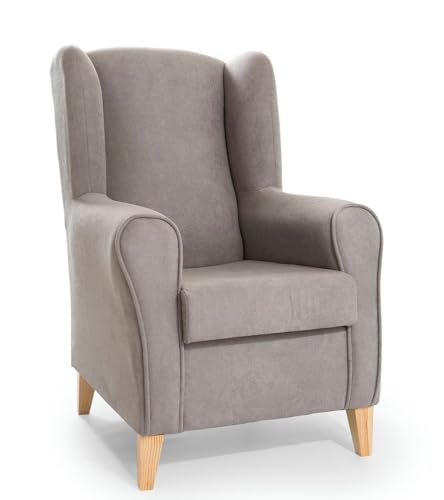 SWEET SOFA® - Sillón Orejero Pandora, sillón Lectura y Lactancia. Butaca tapizada Antimanchas, con Patas Madera Claro. (Gris Claro)