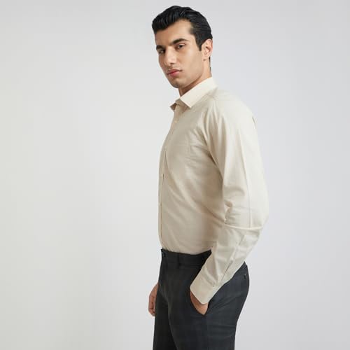 Image of Raymond Men Slim Fit Solid Pattern Pure Cotton Semi Cutaway Collar Full Sleeve Formal Shirt