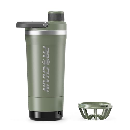 PROCHAIN Insulated Stainless Steel Shaker Bottle Metal Shaker Cup for Protein Shakes with Storage Leak-Proof Twist Lock Lid Perfect for Gym Sports 20 oz