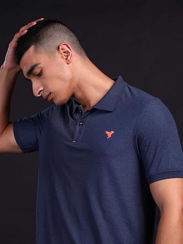 Image of TECHNOSPORT Men's Polyester Slim Fit Self-Design Short Sleeve Polo Matpiq T-Shirt with Anti Microbial, Techno Dry for Regular and Casual Use