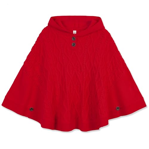 Image of BOBOYOYO Cape for Girls Button Hooded Cable Knit Poncho Sweaters Kids Shawl